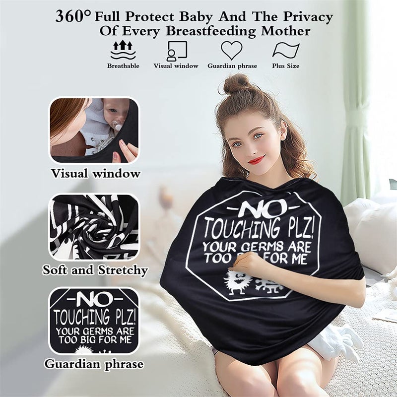 Metplus Car Seat Covers for Babies, Metplus Infant Carseat Canopy Nursing Breastfeeding Cover, Stretchy Carrier Cover for Stroller Shopping Cart, Newborn Boys Girls Shower Gift - No Touching Sign - Image 2